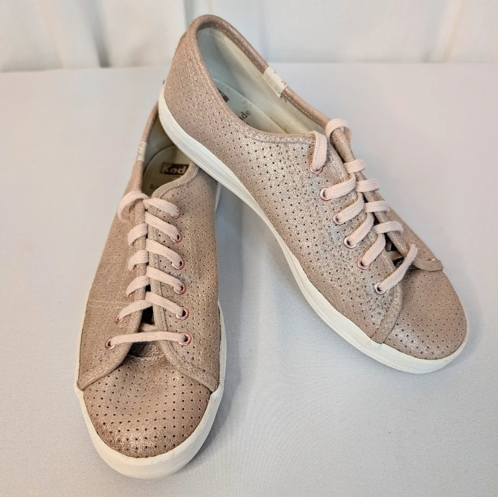 Keds For Kate Spade Kickstart Perforated Shimmer Rose Gold Sneakers Size 7